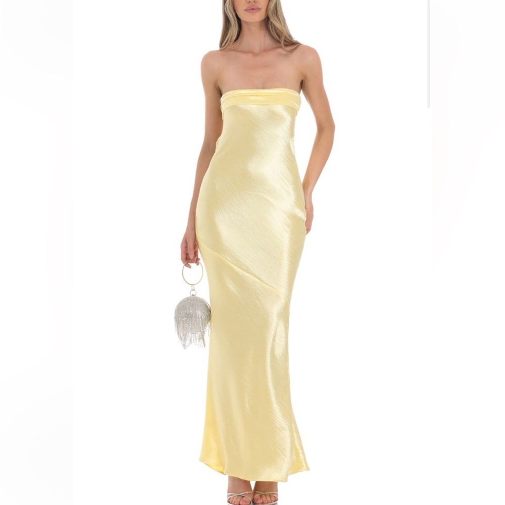 Lucy in the sky yellow strapless maxi dress